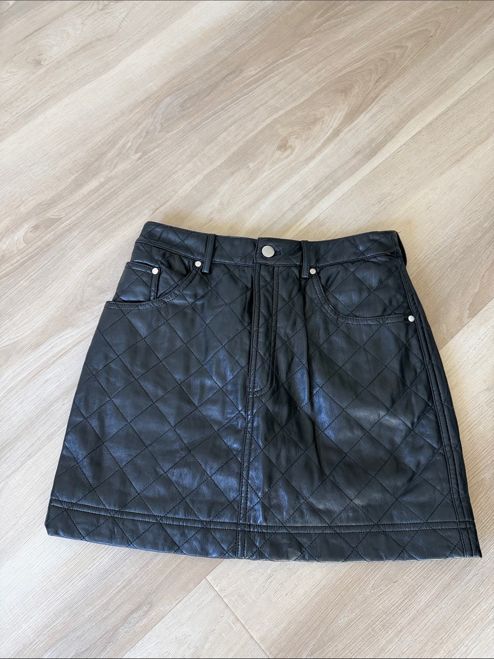 Cami NYC Black Quilted Faux Leather Mini Skirt